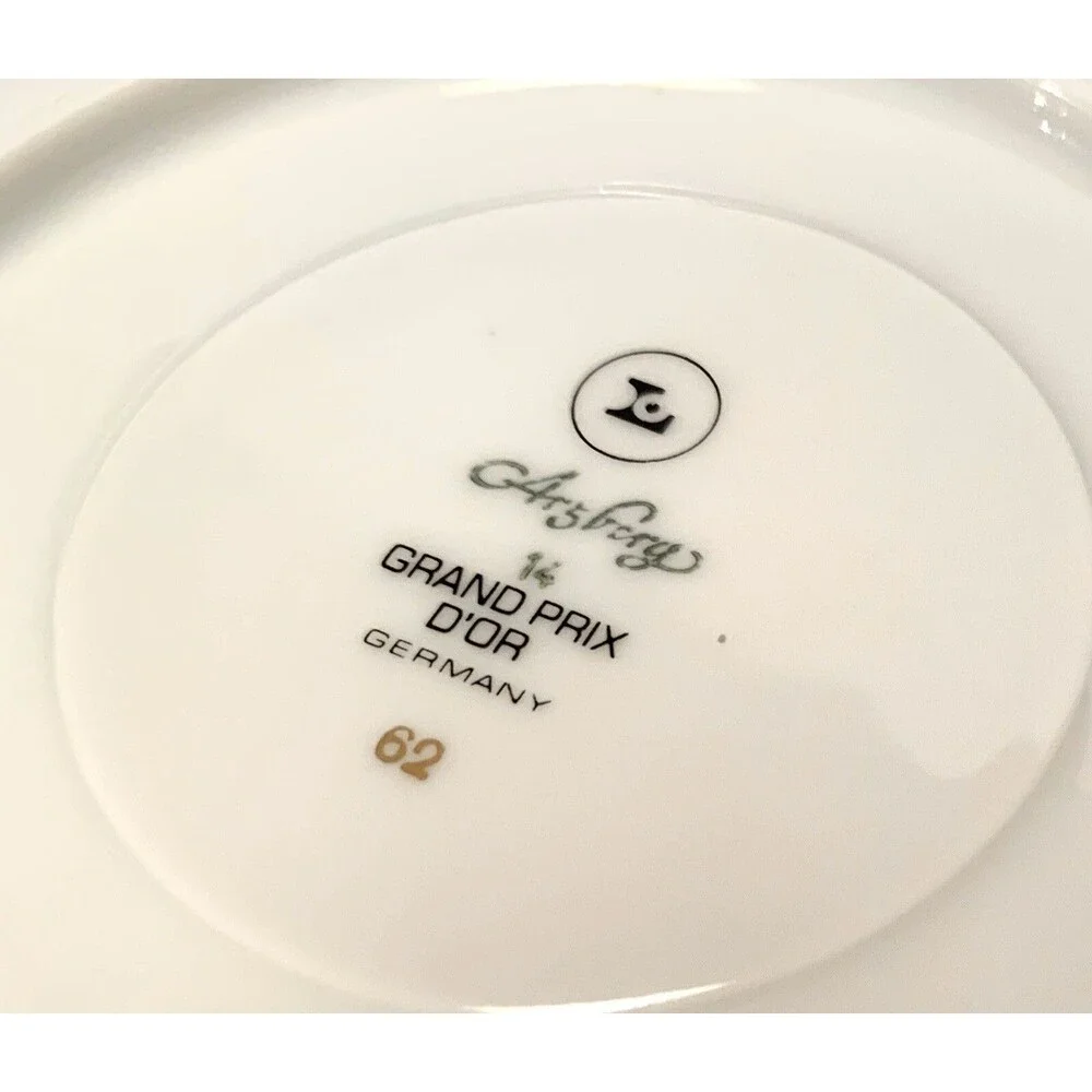 Arzberg Germany Large Tea Saucers Gold Rim Set of 3 Vintage Rare Pottery EUC